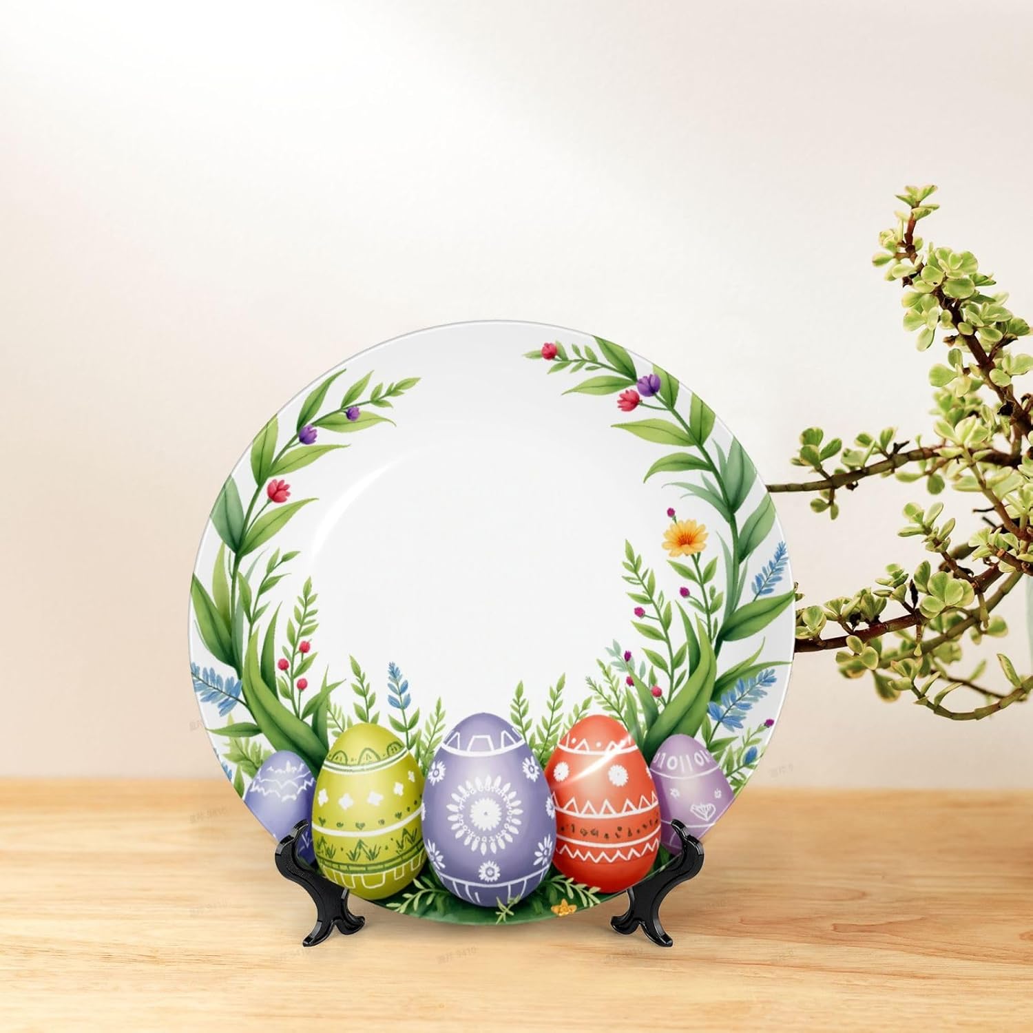 Easter Background Style Ceramic Plate Display Decorative Plate With Stand Wall Hanging Plate For Home Decor 10 Inch