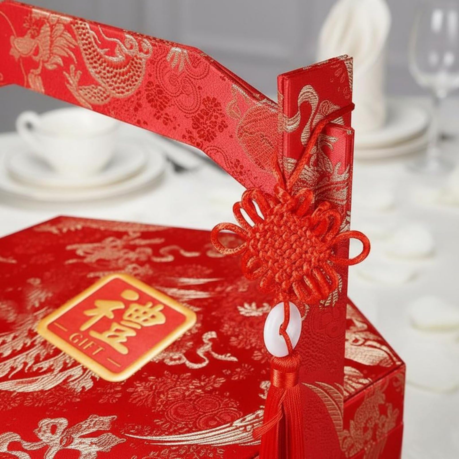 predolo Geldgeschenkbox edle Optik Brautgeschenk-Box dekorative Quaste rote Hochzeitsbox für Verlobung, Hochzeit, Hochzeitszeremonie, Geschenkbox Mit Dem Zeichen „Xi“ 喜