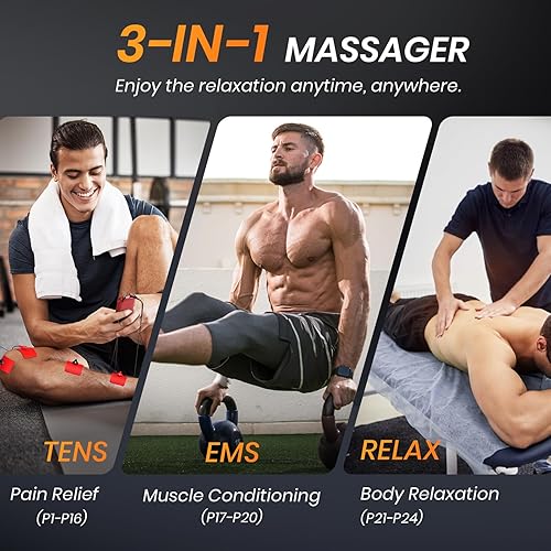 Miniatura 3 de Estimulador muscular de unidad TENS de doble canal, máquina EMS TENS 3 en 1 con 24 modos y 40 niveles, masajeador EMS recargable para alivio del