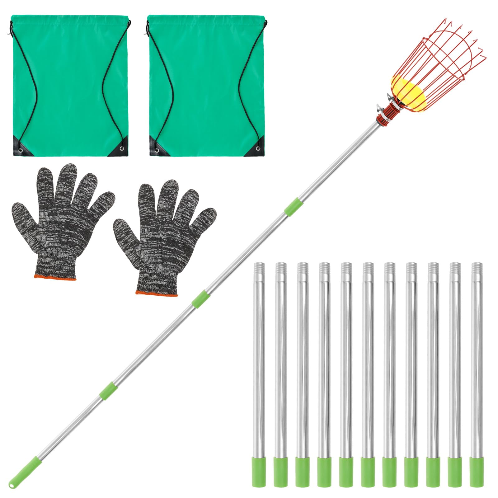 4M/6M Fruit Picker, Apples Picker, Telescopic Stainless Steel Fruit Grabber with Basket for Apples Oranges Avocados, Lightweight Long Reach Picking Tool(6 Meters)