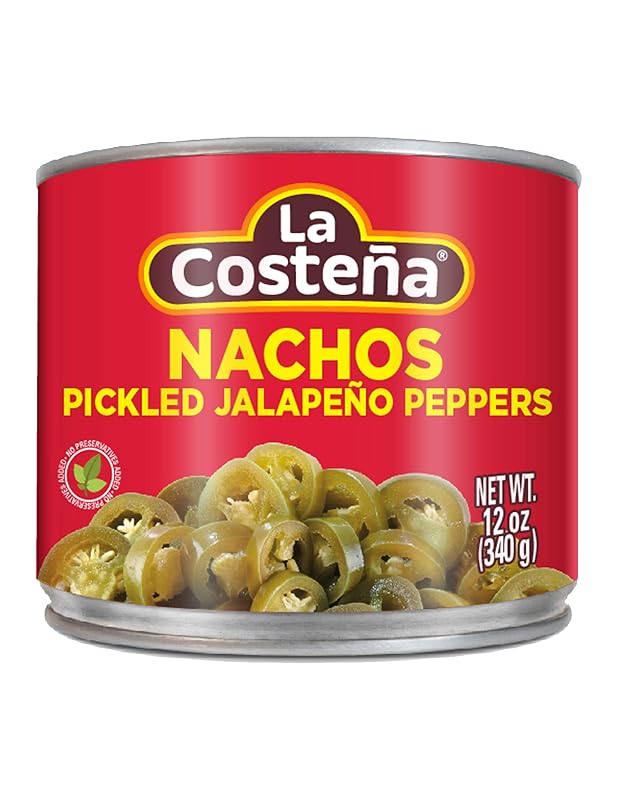 La Costeña Sliced Nacho Jalapeno Peppers - Pickled Jalapenos - Jalapeno Pepper - Hot Peppers - Mexican Food, Guacamole, Spicy Nacho & Taco Toppings, Enchiladas & Salsa - 12oz, 1 Pack Canned Jalapenos