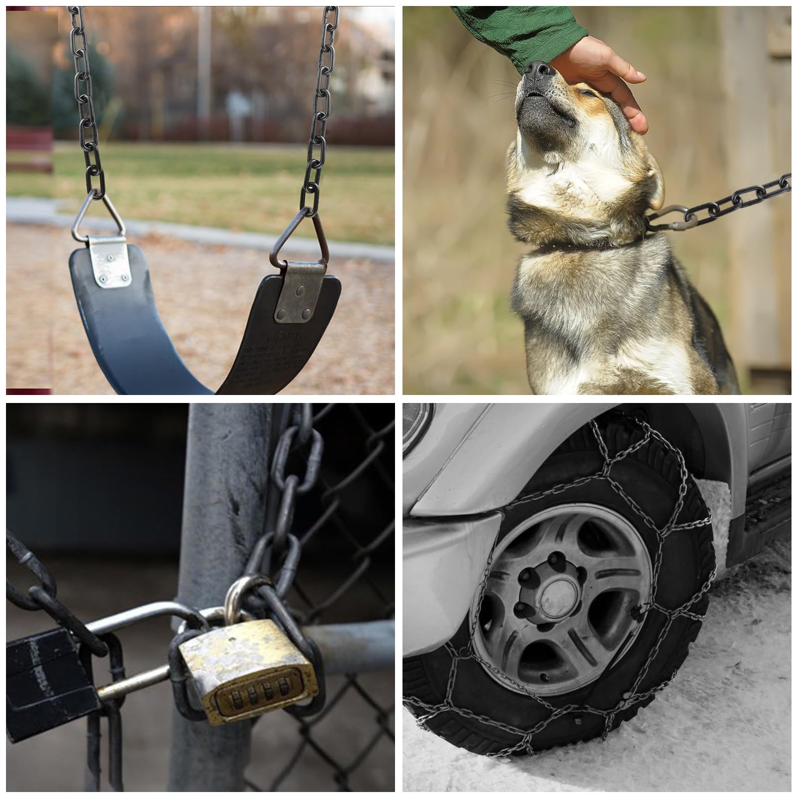 ABuff Tiefschwarz beschichtete robuste Stahlkette, extra stark, lang, geschweißt, heißes Metall, getaucht, glänzend, verchromt und poliert, DIY für Zaun, Tor, Fahrrad, Sicherheitsschloss (6 mm, 6 m)