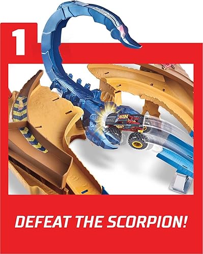 Miniatura 3 de Hot Wheels Monster Trucks Scorpion Raceway Boosted Set con Monster Truck y Hot Wheels Car y Giant Scorpion Nemesis