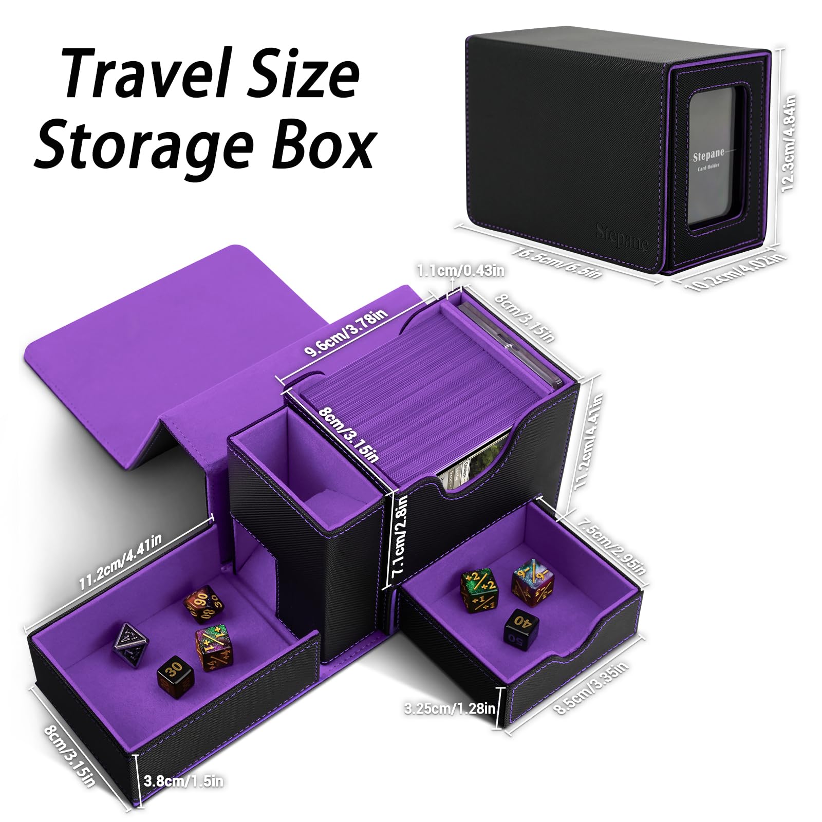 MTG - Caja de mazo, bandeja de dados y torre 2 en 1 MTG Commander para más de 120 tarjetas de una sola manga, caja de cubierta de cuero con cierre magnético para tarjetas y base para TCG, CCG,