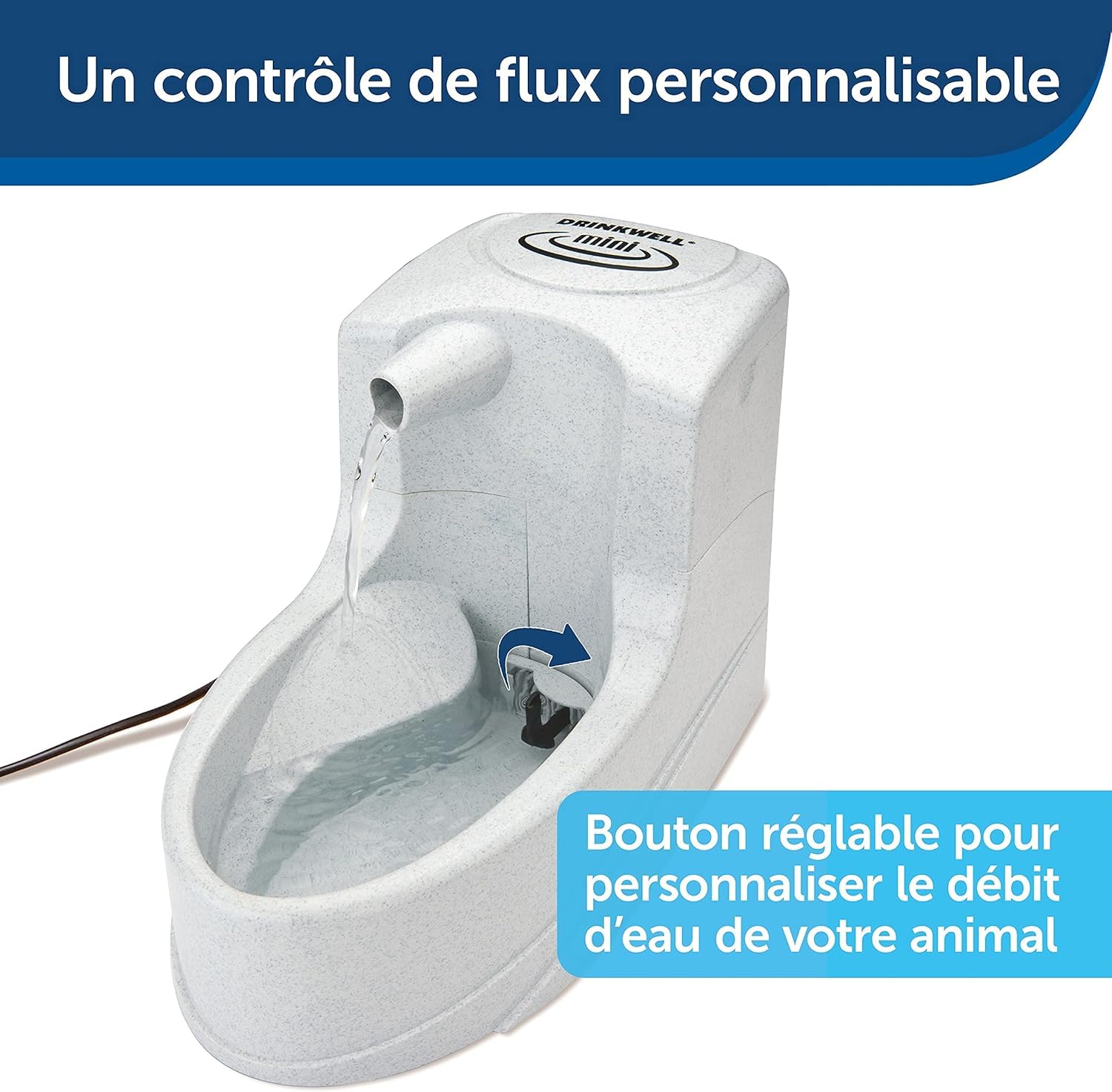 PetSafe Drinkwell Mini 1.2 litros - Fuente de Agua para Gatos y Perros Pequeños - Fuente Pequeña, Chorro en Cascada, Silenco, Flujo Ajustable, Agua Filtrada - Filtro Incluido