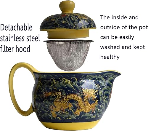 Miniatura 15 de Tetera China Porcelana 12oz Dragón Azul marino Infusor de filtración inoxidable para té suelto (azul marino) Azul marino,Azul cobalto,Amarillo