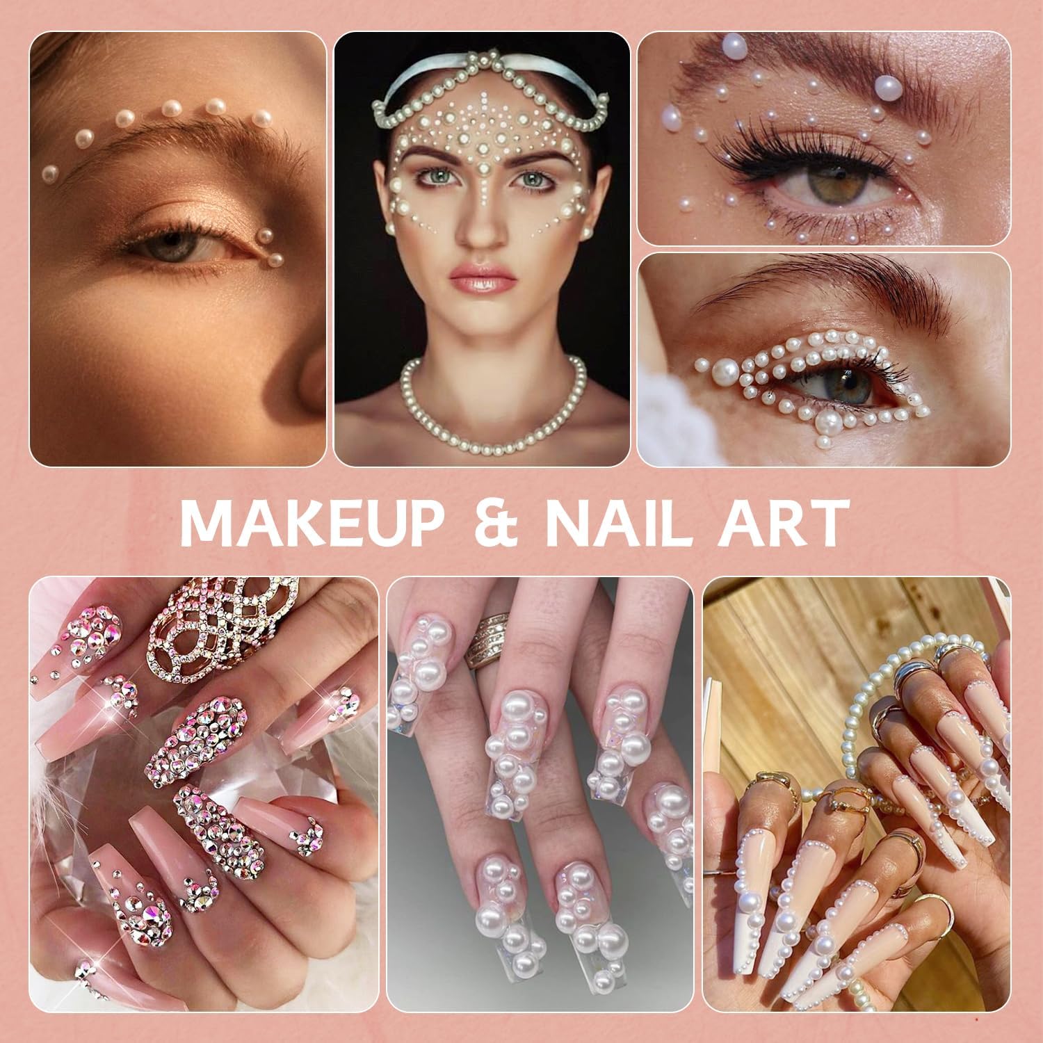 14000PCS Flatback Pearls and Gold Rhinestones for Bedazzling Kit, White Brown Mixed Size 3-10mm Resin Rhinestones Gems and Half Pearls for Crafting, Nail Art Crafts Decoration - Image 7