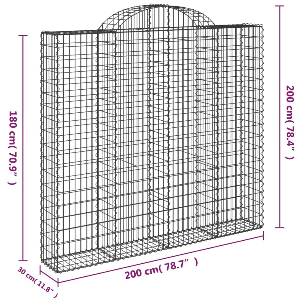 Générique Gabionenkörbe, 2 Stück, 200 x 30 x 180/200 cm, Eisen, verzinkt