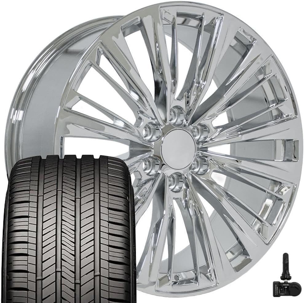 OE Wheels CA93 22 Inch Rims and Tires Fit Escalade-V Series Style 6x139.7 22x9 Chrome - Hollander 4882 - Eagle Touring 285/45-22 (Set of 4)