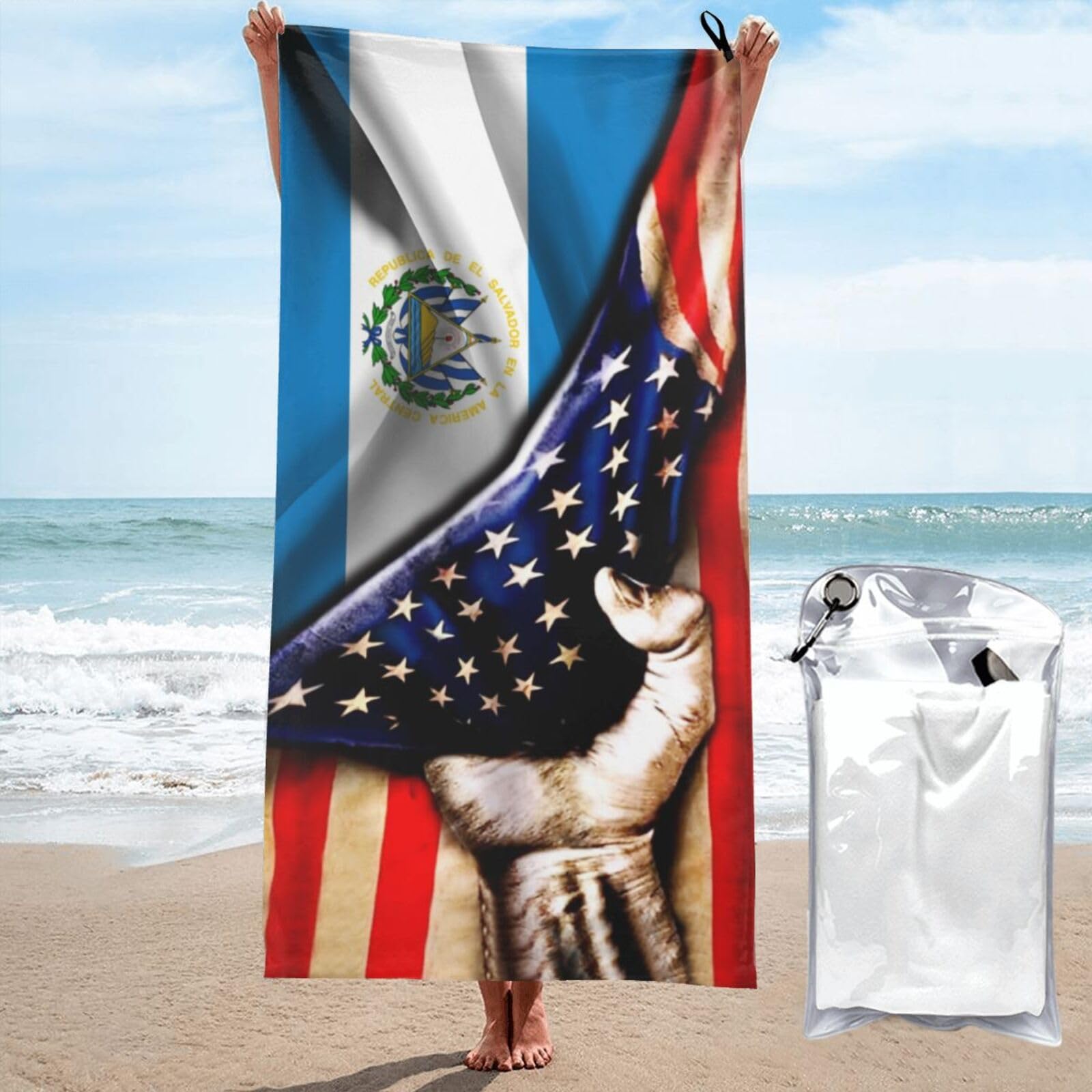 HACXZ Bathroom Beach Towels America Flag and Salvador Flag Large Camping Towel Microfiber Beach Towel