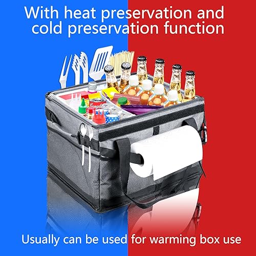 Miniatura 5 de Arineng Caja de parrilla con soporte para pañuelos y tapa, organizador de condimentos, caja plegable de refrigeración térmica, kit de almacenamiento