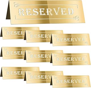 10PCS Reserved Table Signs, Acrylic Guest Reservation Table Tents Sign, Waterproof Gold Double-Sided Reserved Seat Signs, Reserve Signs for Wedding Birthday Party Restaurants Meeting