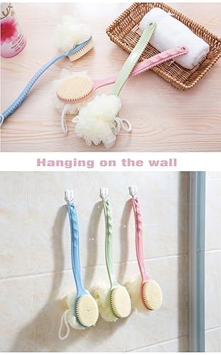 Miniatura 5 de AARainbow 2 Packs Shower Body Brush with Bristles and Loofah, Back Scrubber Mesh Sponge with Curved Long Handle for Skin Exfoliating Bath, Massage