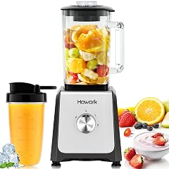 HOWORK Blender for Smoothies 750W Personal Blender 56 Oz Glass Jar 16oz Portable Cups 2 P speed 3