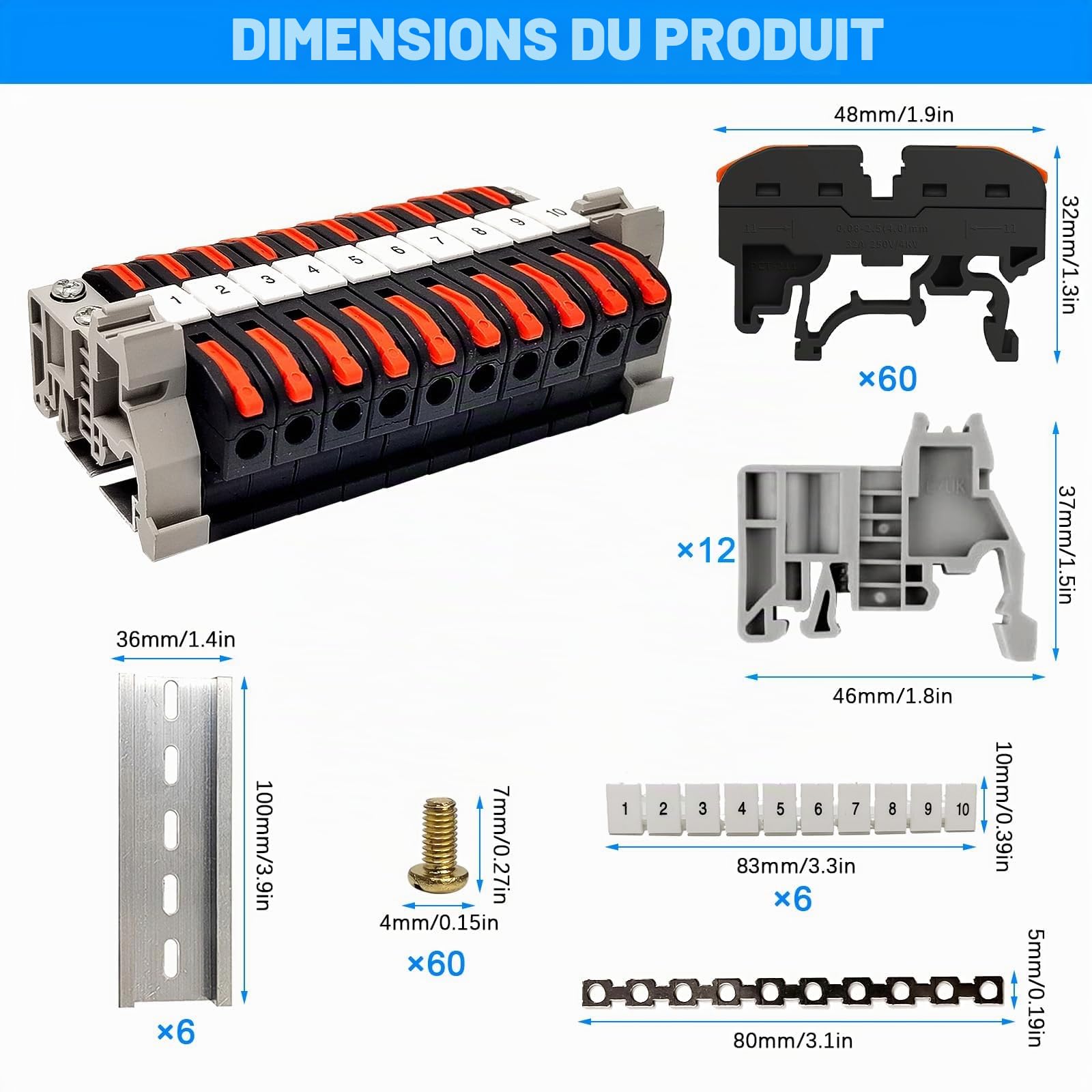 60 Pièces Bornier Electrique, Bornier Electrique Terre, Connecteur Electrique Rapide, Borne de Connexion électrique, Borne de Connexion électrique, pour Projets de Bricolage Câblage