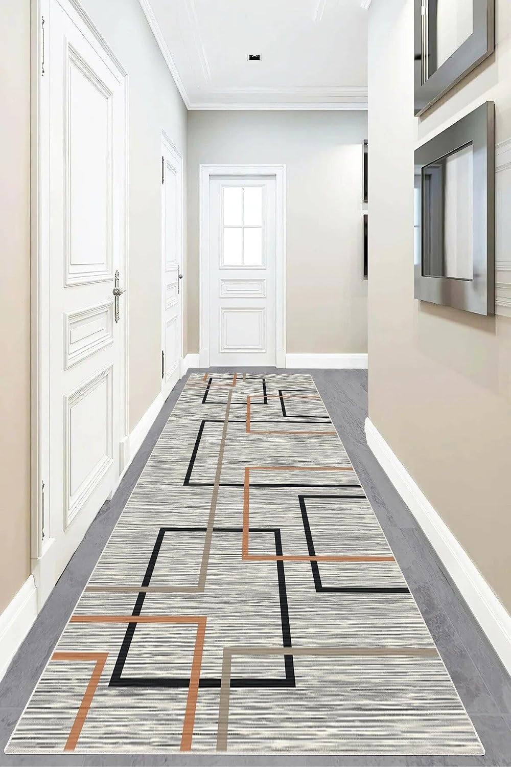 Pelangi Geometrik Desenli Renkli Dijital Baskı Yıkanabilir Kaymaz Taban Modern Salon Halısı ve Yolluk, Gri-Turuncu 100 x 150, 9555628111001507