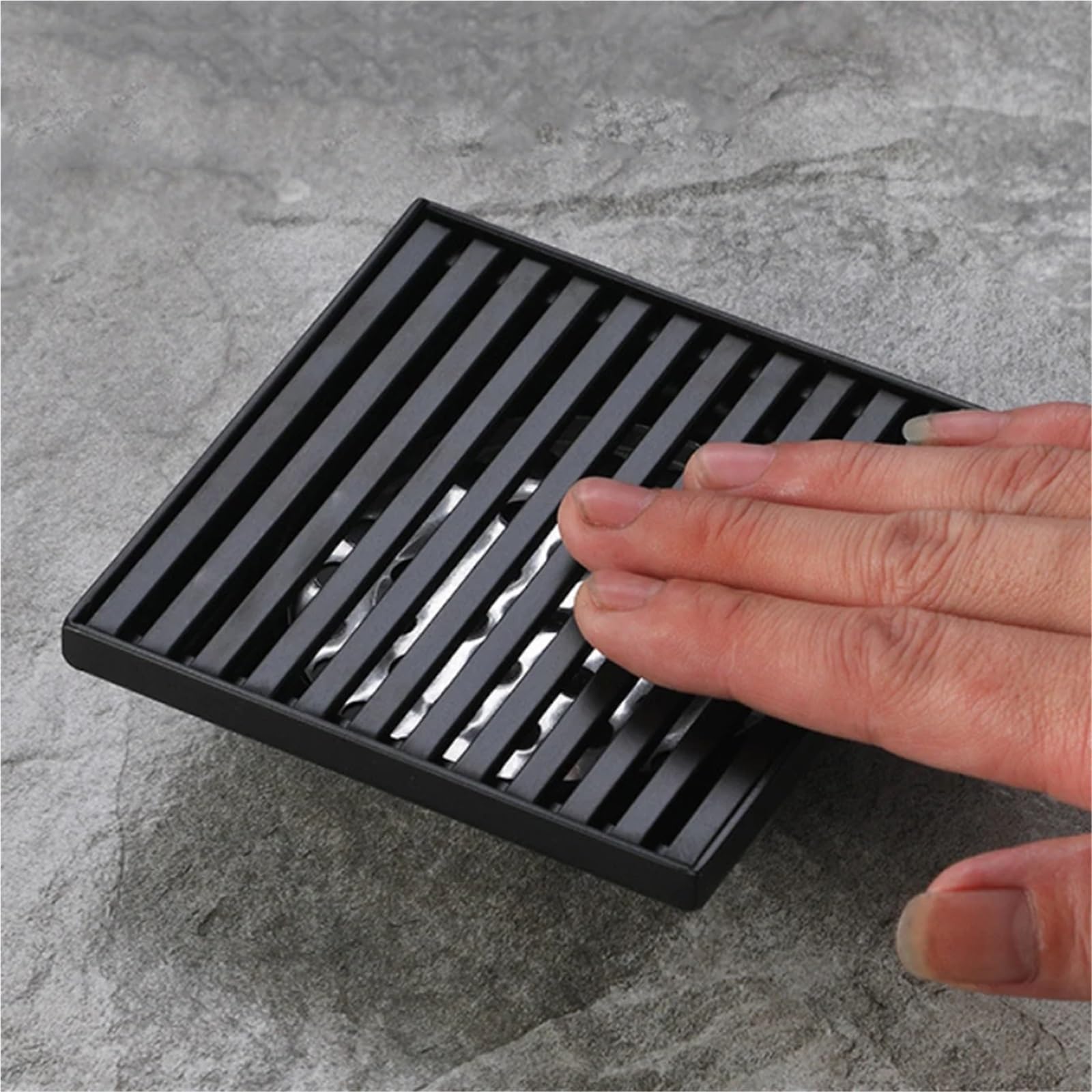 Rejilla Desague Ducha Desagüe de suelo negro mate, cubierta drenaje ducha baño antiolor cuadrado cepillado acero inoxidable 304, 10/12/15/20cm para Exteriores(Brushed 20cm)