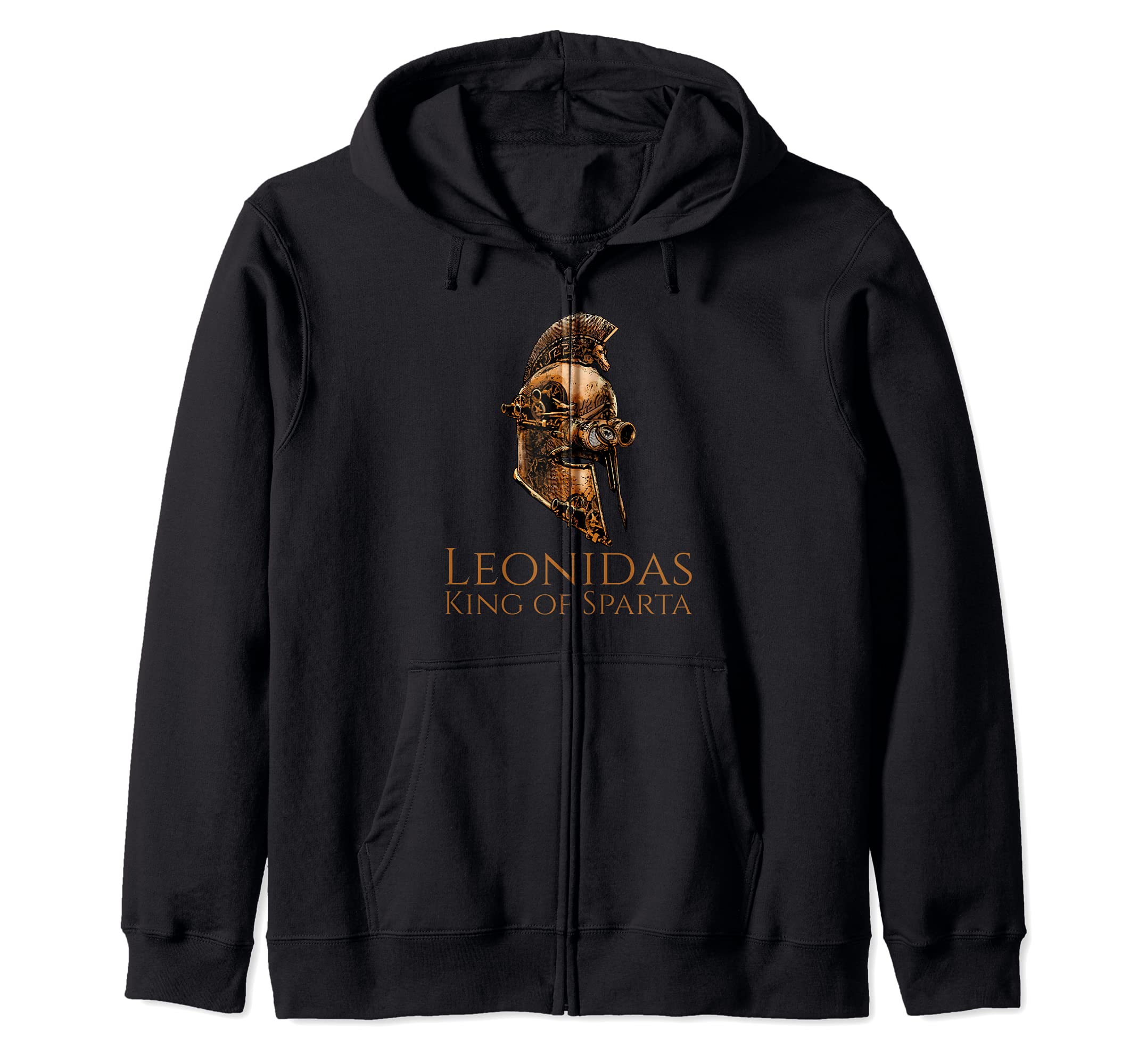 Leonidas - King Of Sparta - Steampunk Ancient Greek Helmet Zip Hoodie, Black