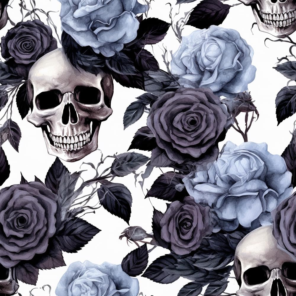 18"x236" Modern Gothic Grey Skull Flower Peel and Stick Self Adhesive Wallpaper Removable Contact Paper Stick on Easy Peel Off Wall Paper for Kitchen Bedroom Bathroom Renter