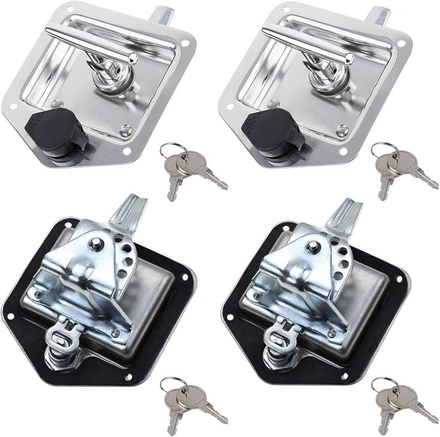 4Pcs Trailer Door Latch Rv Door Tool Box Lock with Gasket T-Handle Latch with Keys 304 Stainless Steel Highly Polished