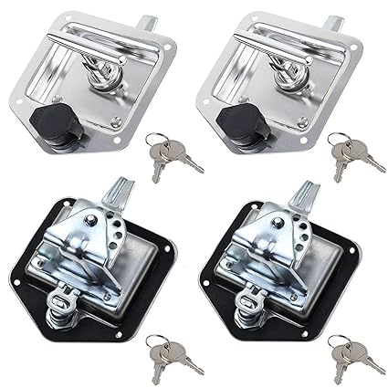 4Pcs Trailer Door Latch Rv Door Tool Box Lock with Gasket T-Handle Latch with Keys 304 Stainless Steel Highly Polished