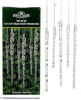 Kurt Adler 3-1/2-Inch-5-1/2-Inch Clear Glass Icicle Ornament Set of 24 Pieces, for Christmas