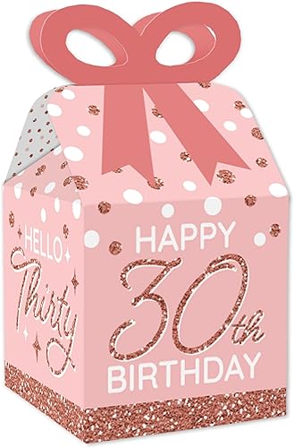 Miniatura 10 de Big Dot of Happiness 10º cumpleaños de oro rosa rosa – Cajas de regalo cuadradas – Cajas de lazo para fiesta de feliz cumpleaños – Juego de 12