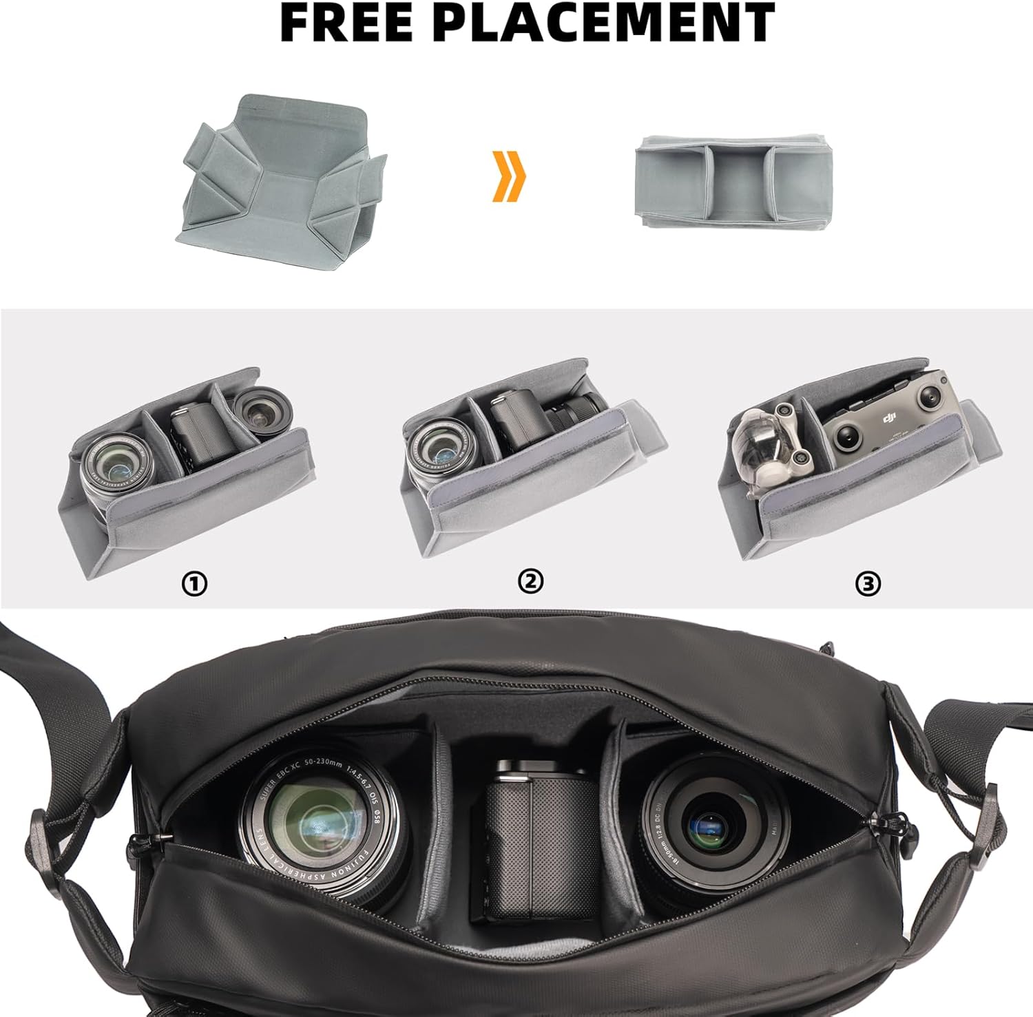 Besnfoto 2 in 1 Everyday Crossbody Bag Camera Sling Bag Multifuction Photography Shoulder Case for DSLR SLR Mirrorless Cameras