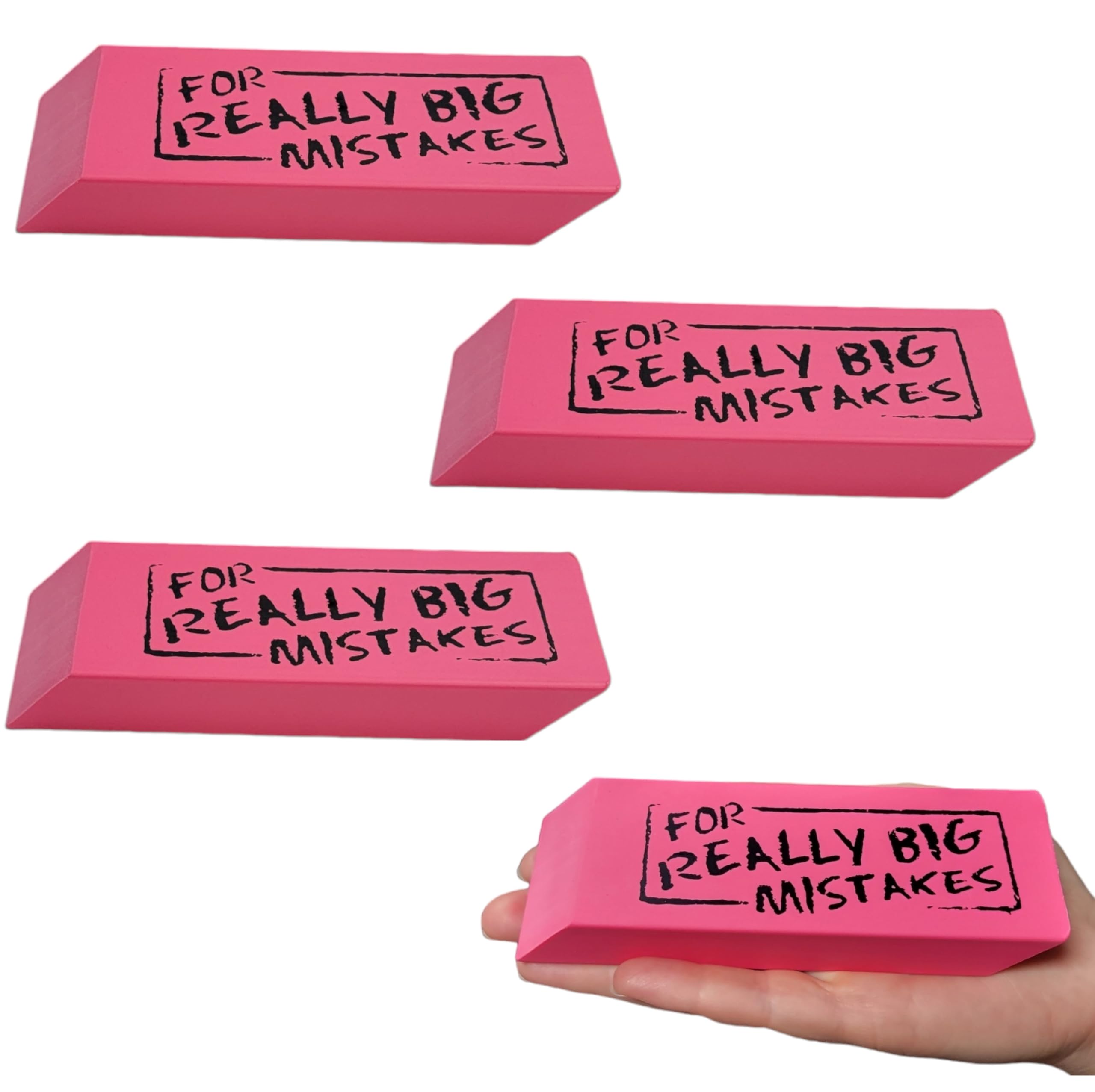 Jumbo Big for Really Big Mistakes Wedge Pink Erasers (5.5" x 2") Large Pencil Rubber Eraser Back to School Stationery Supplies, Joke Gag Gift for Work