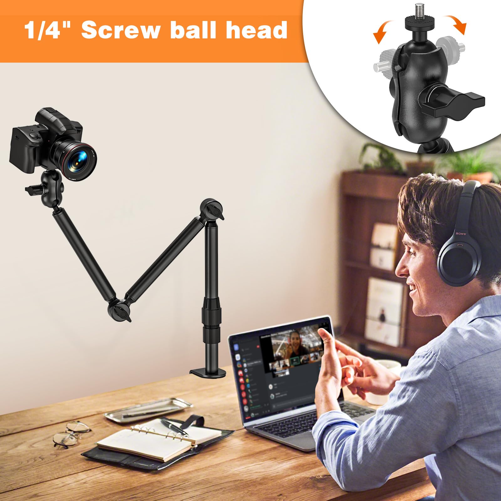 Kamera Tischhalterung, Overhead Kamera Tischstativ mit 1/4" Schraube, Schreibtisch Webcam Ständer Licht Ständer für DSLR Kameras, Webcam, Ringlicht, Projektor, Max. Belastung 3 kg