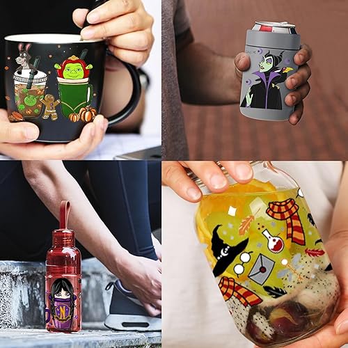 Miniatura 6 de Adhesivos UV DTF para envolver y transferir vasos, calcomanías de vidrio de 16 onzas, impermeables, para manualidades y vintage (Serie de Halloween,