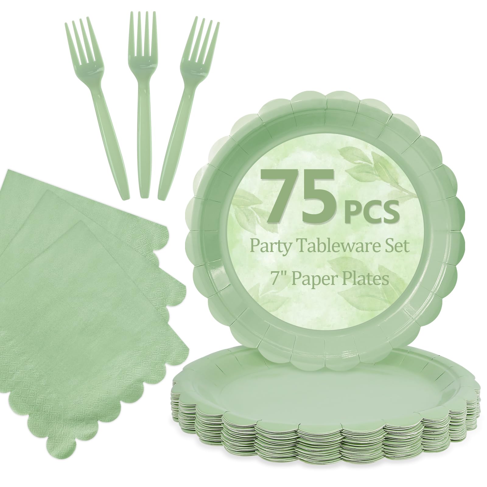 Sage Green Paper Plates and Napkins,Sage Green Disposable Dinnerware, 25-7"