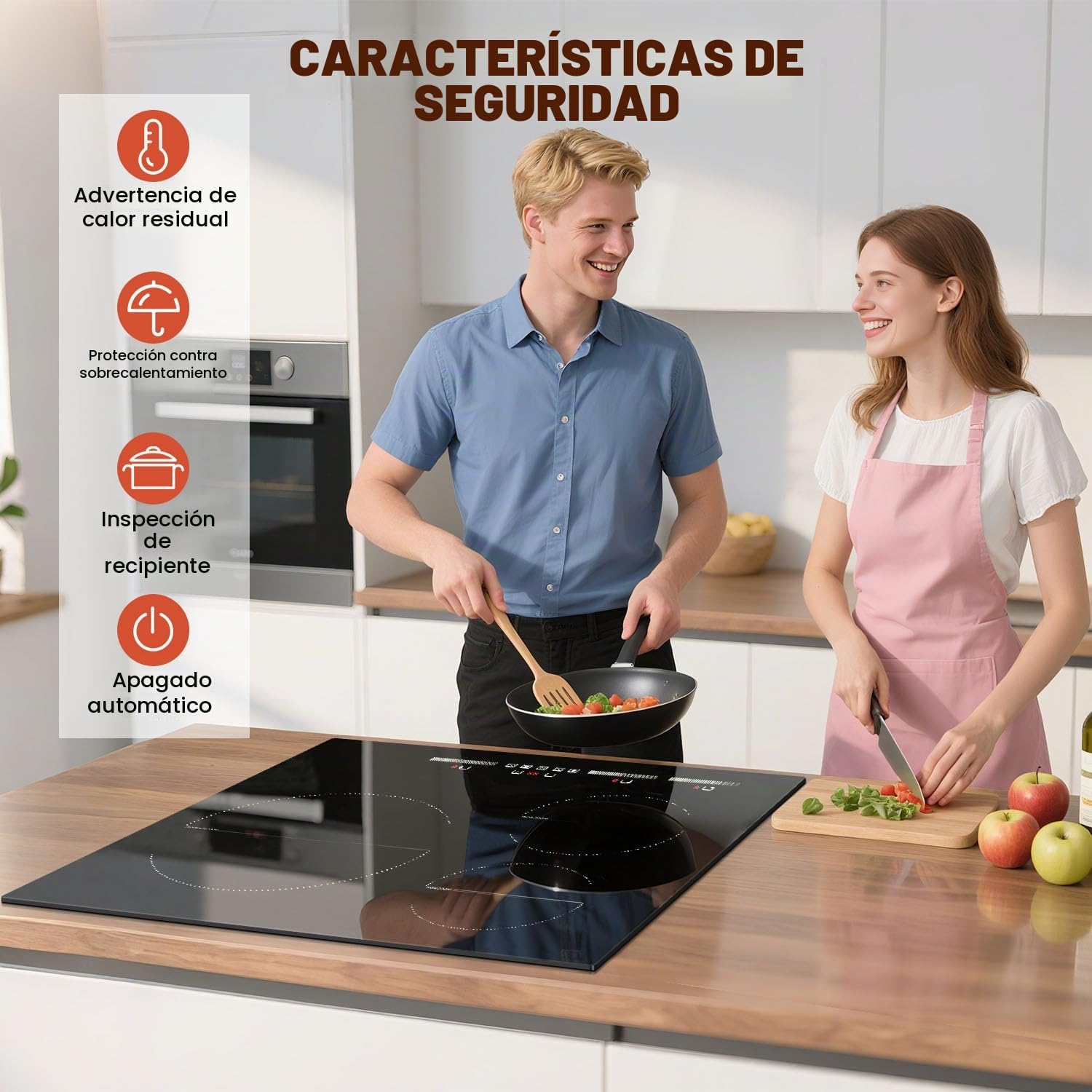 Placa de Inducción 3 Fuegos DELITEER, Placa Autoportante 60 cm, 6500W | Regulación Independiente, Gran Zona de Calentamiento 28cm, Bloqueo de Seguridad, Temporizador, Pausa, 220V~240V, Sin Enchufe