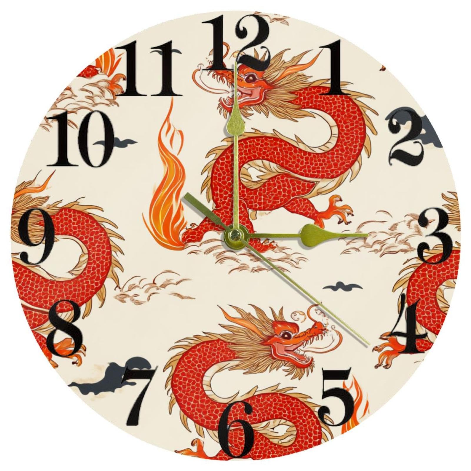 Horloge murale ronde de tradition dragons rouges avec mécanisme de précision quartz