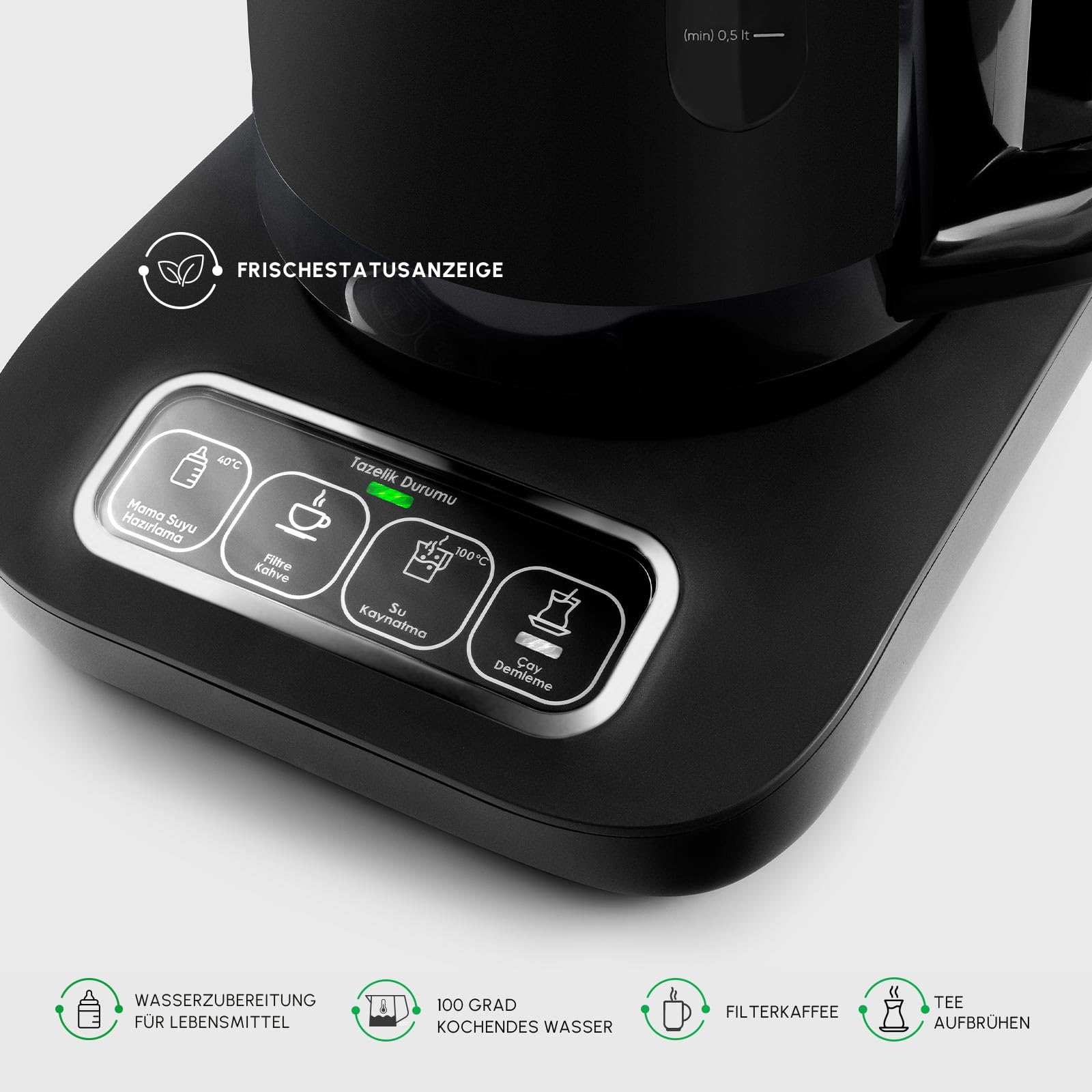 Karaca Caysever Robotea Pro 4-en-1 Theiere Electrique Automatique, Machine à Café Filtré, Bouilloire à Thé, Theiere avec Infuseur, 2500W, Chrome