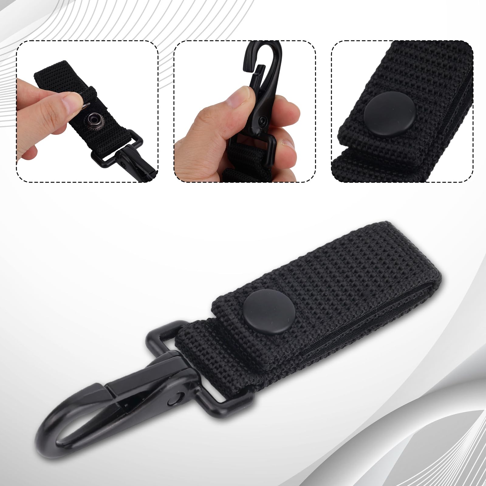 2 Clips Sujetadores Cinturón Reforzados, Pasadores Cinturón Nylon Botón a Presión Soportes Resistentes Accesorios Policía y Seguridad para Llaves Objetos Pequeños (Negro)
