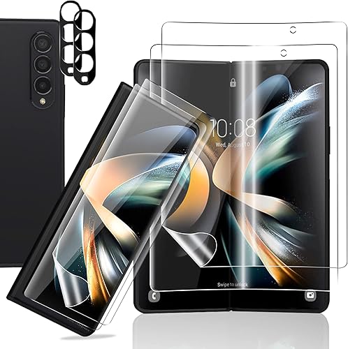 [Paquete de 2+2+2] TPU suave Flim compatible con Samsung Galaxy Z Fold 4 5G protector de pantalla de 7.6 pulgadas + protector de lente de cámara