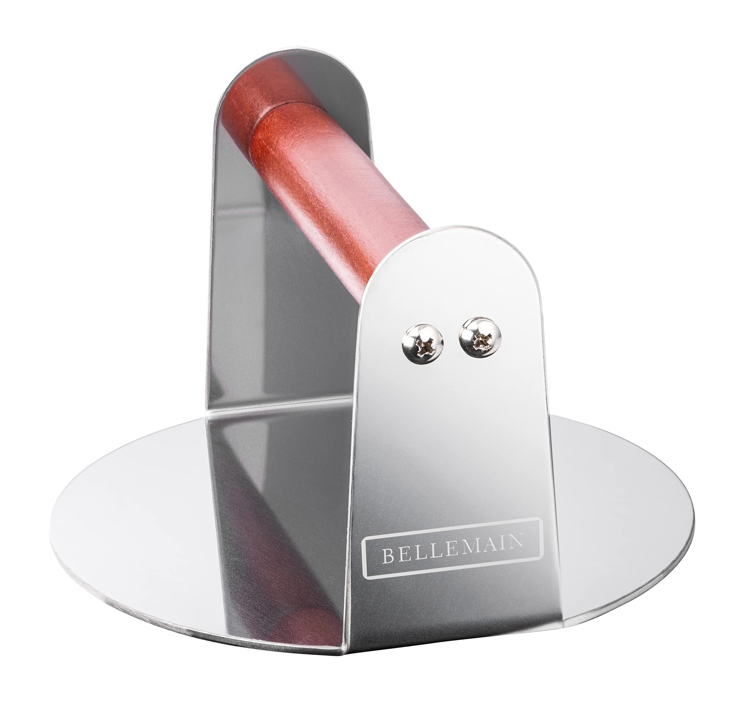 BellemainBurger Smasher for Griddle | Stainless Steel 6" Round Smash Burger Press | Hamburger Press for Grill, Cooking, Meat Press with Wooden Handle, Grill Accessories Kit