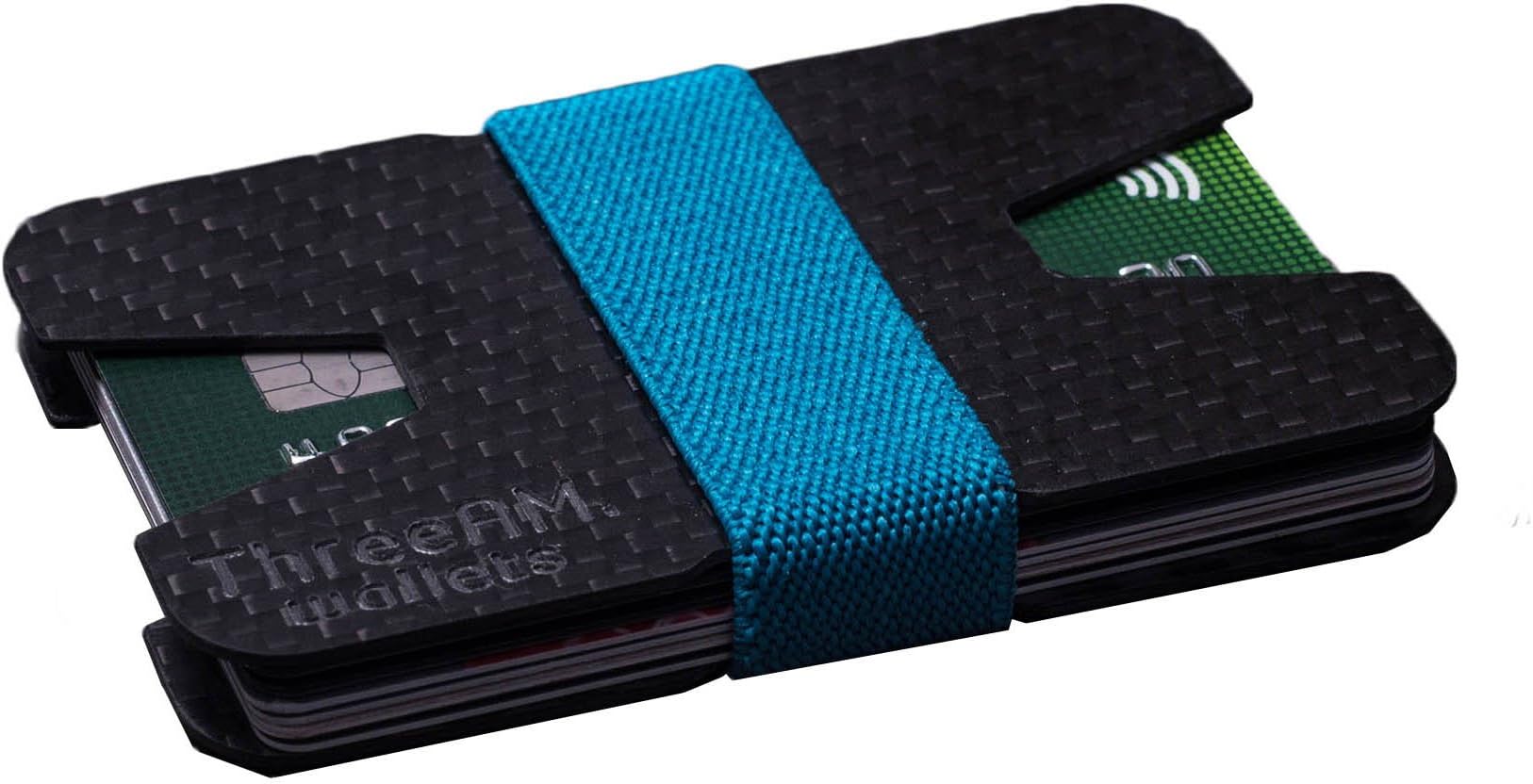 Carbon Fibre ID Minimalistic Cool Wallet Money Clip And Credit Card Holder Slim, Light and Small Compact - By ThreeAM (Blue)