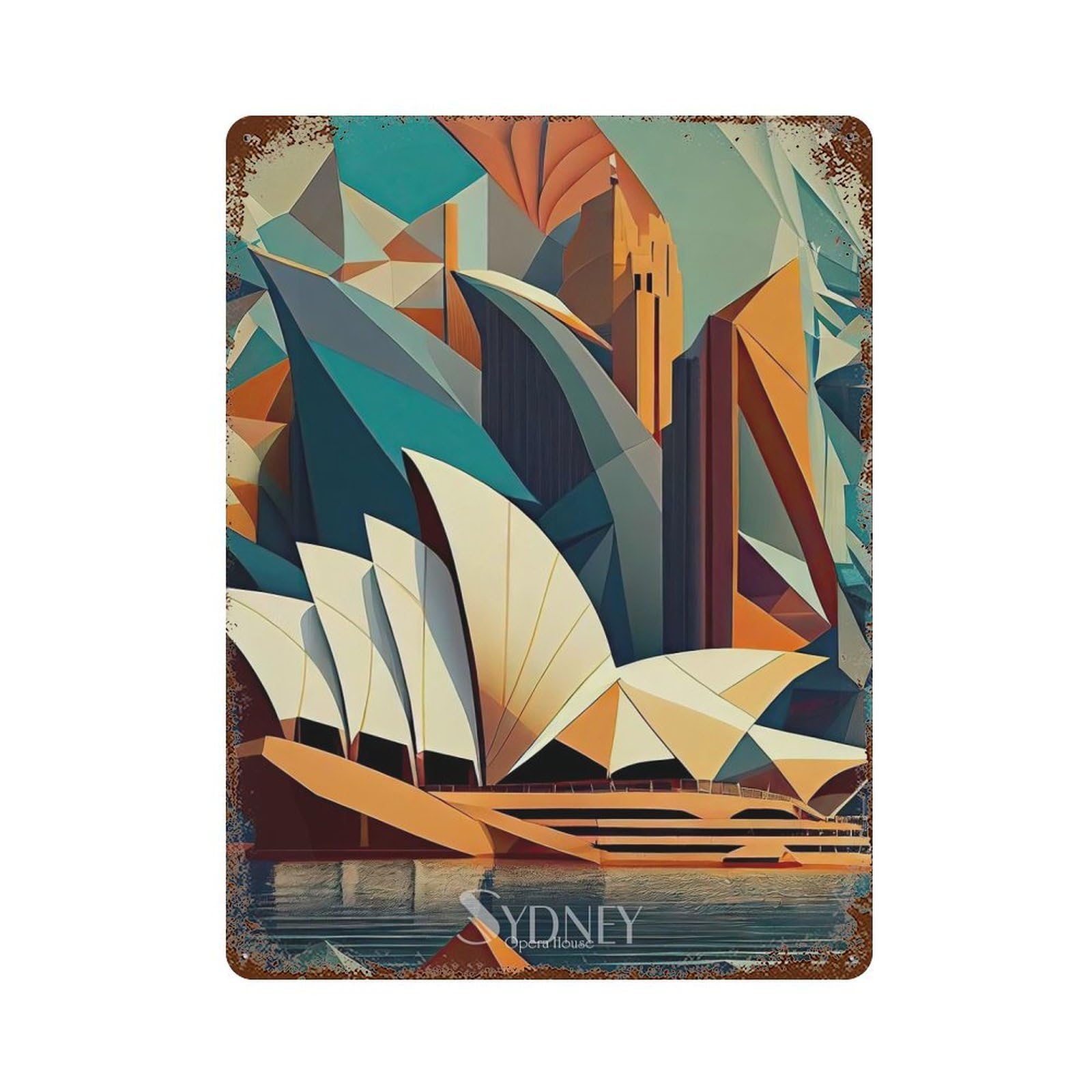 Weathered Tin Sign with Sydney Opera House 3 Design 15.7"x11.8", for Basement, Hobby Room And Garage Decor, Industrial Home Decor