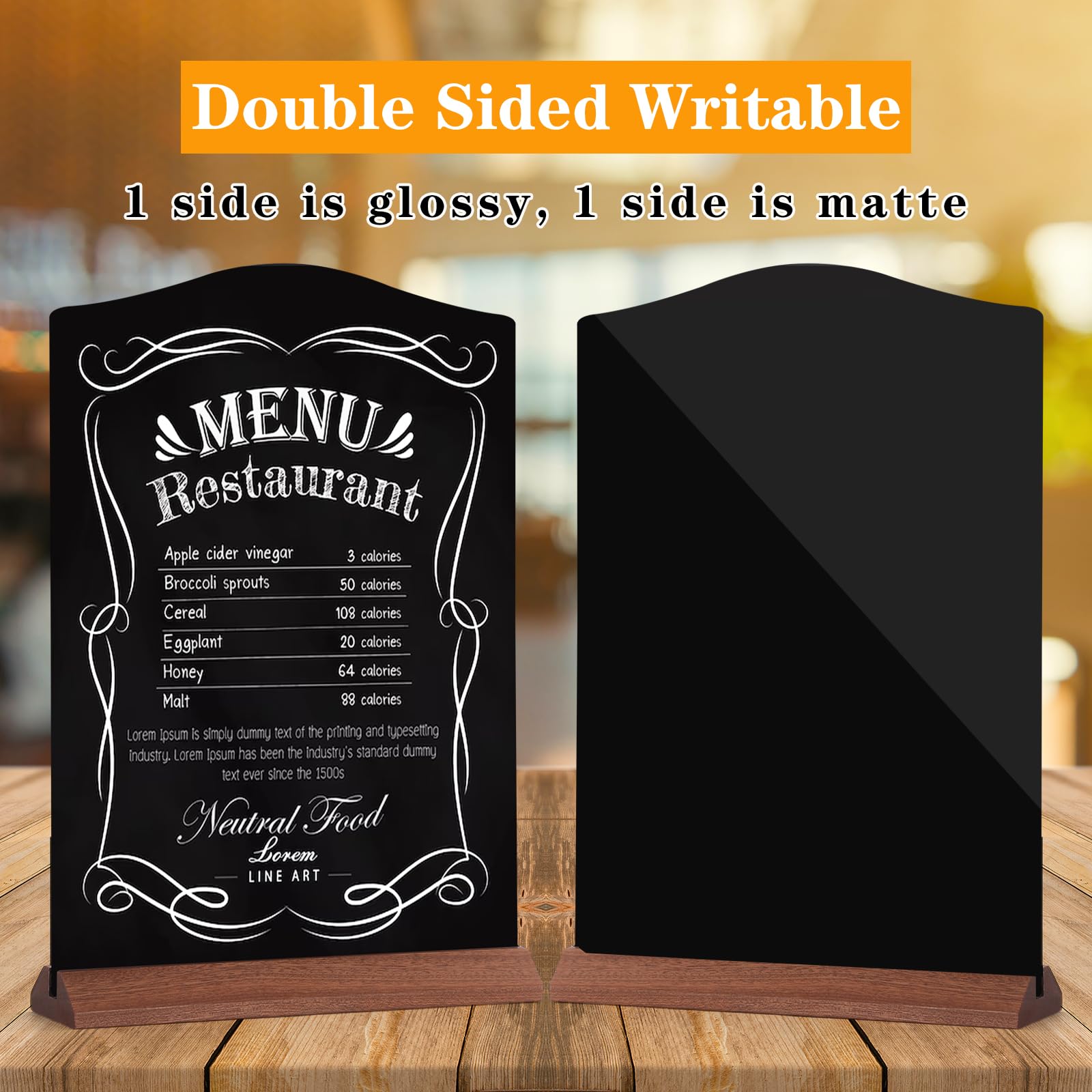 Letreros de Pizarra A4, 2 Piezas Pizarras con Soporte, Mini Pizarra Negra, Doble cara Pizarras Decorativas con Madera, Cartel Pizarra Pequeña, Tableros de Tiza Para Menú, Bodas