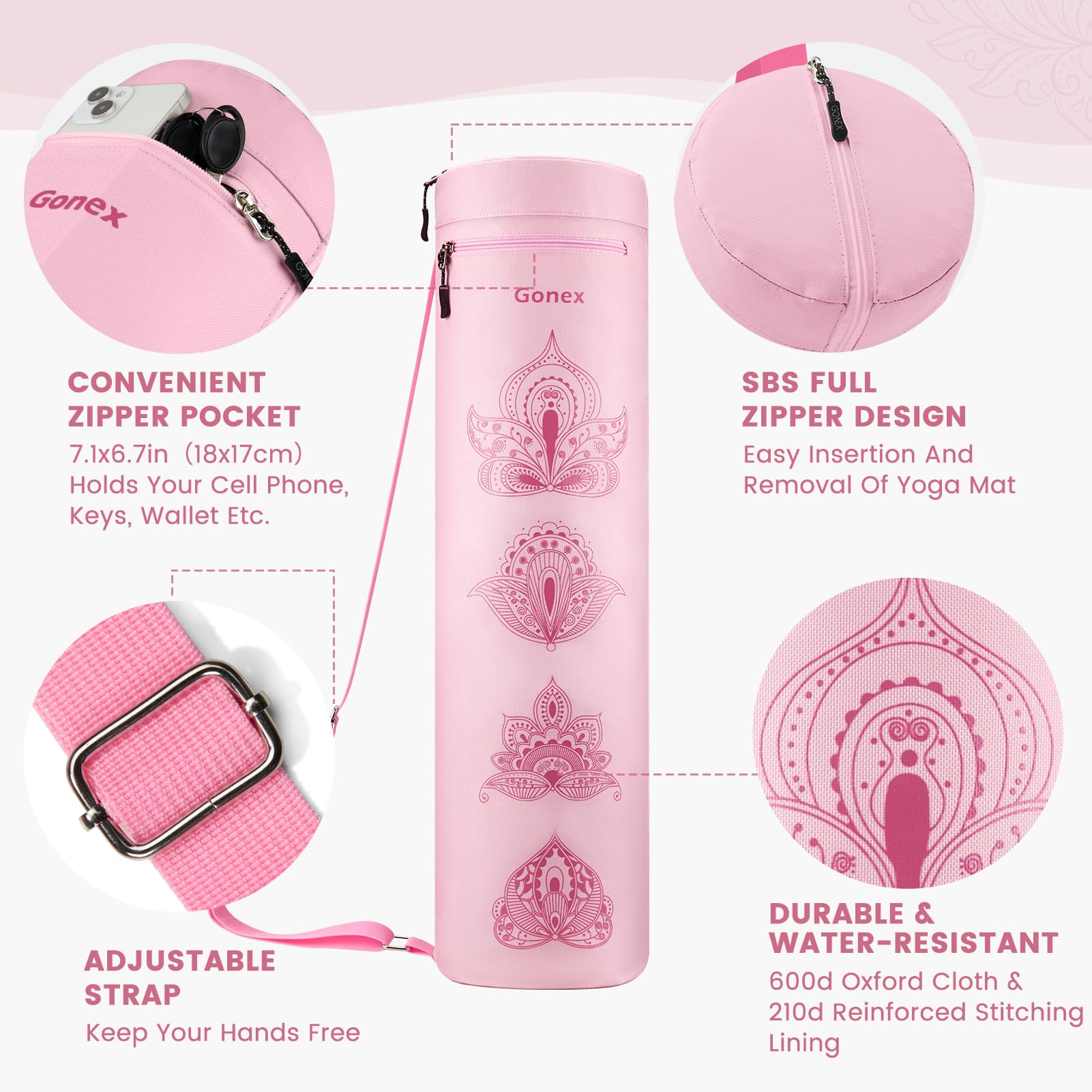 Gonex Yoga Mat Bag, Full-Zip Exercise Yoga Mat Carry Bag Durable Waterproof Oxford Cloth with Wet Pocket Zipper Pocket - Image 3