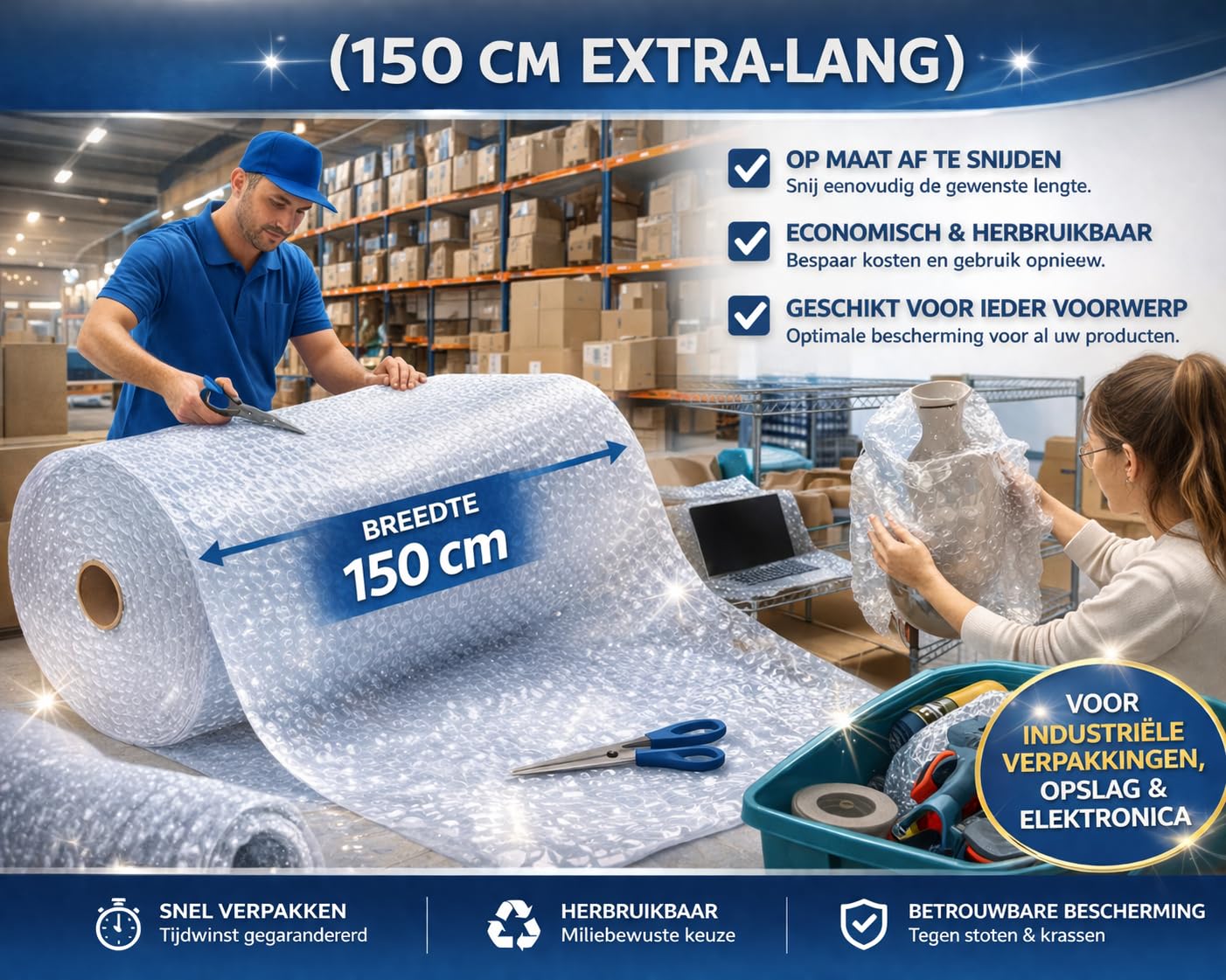 Rotolo Pluriball Extra Large 150 CM - Ideale per Spedizione Trasloco e Trasporto di oggetti fragili e ingombranti - 1 PZ Trasparente - Varie Lunghezze (10Mx1,5M (HxL))