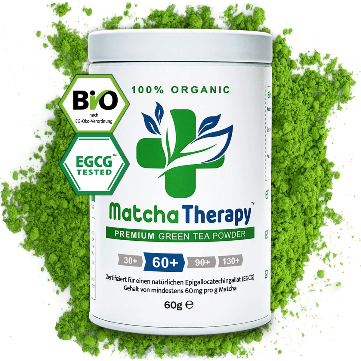 MatchaTherapy EGCG 60+ Bio Matcha Pulver, Ceremonial Grade, 60g Japan, 1st | ALLROUNDER Vital+ | min 60mg/g EGCG laborgeprüft | 100% BIO | Erste Ernte | Mit natürlichen Catechinen | Bewusster Genuss