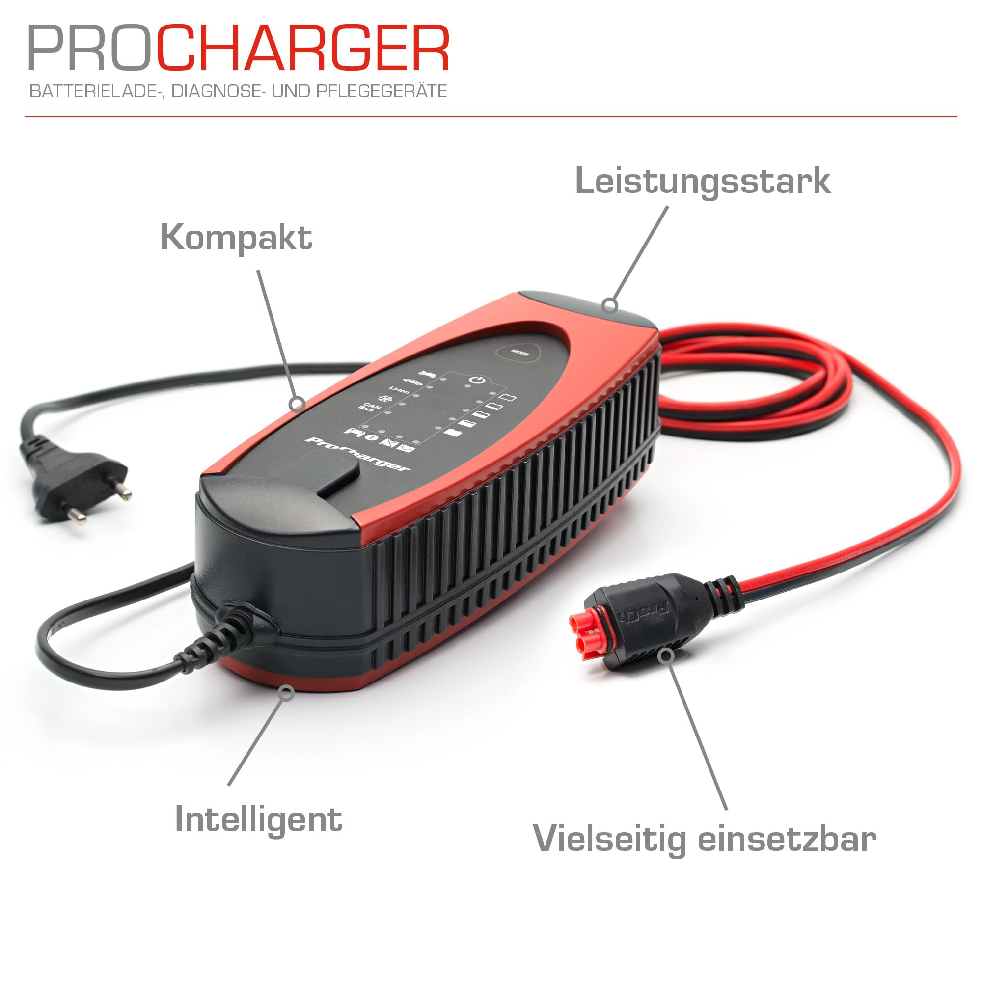 ProCharger 4.000 Diagnose- & Ladegerät Motorradbatterie & Auto, CAN Bus Fähig, Lithium Geeignet, Batterie Erhaltungsladegerät 12V 4.000mA, Automatische Ladestromanpassung
