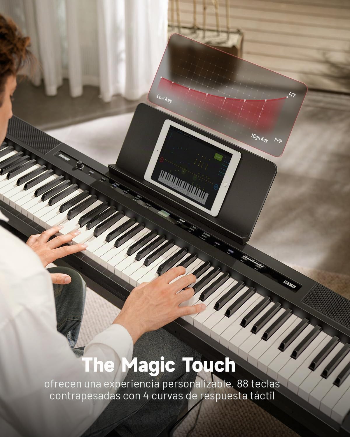 Donner DEP-16A Piano Digital para Principiantes de 88 Teclas de Tamaño Completo, Piano Eléctrico Portátil con Unidad de 3 Pedales