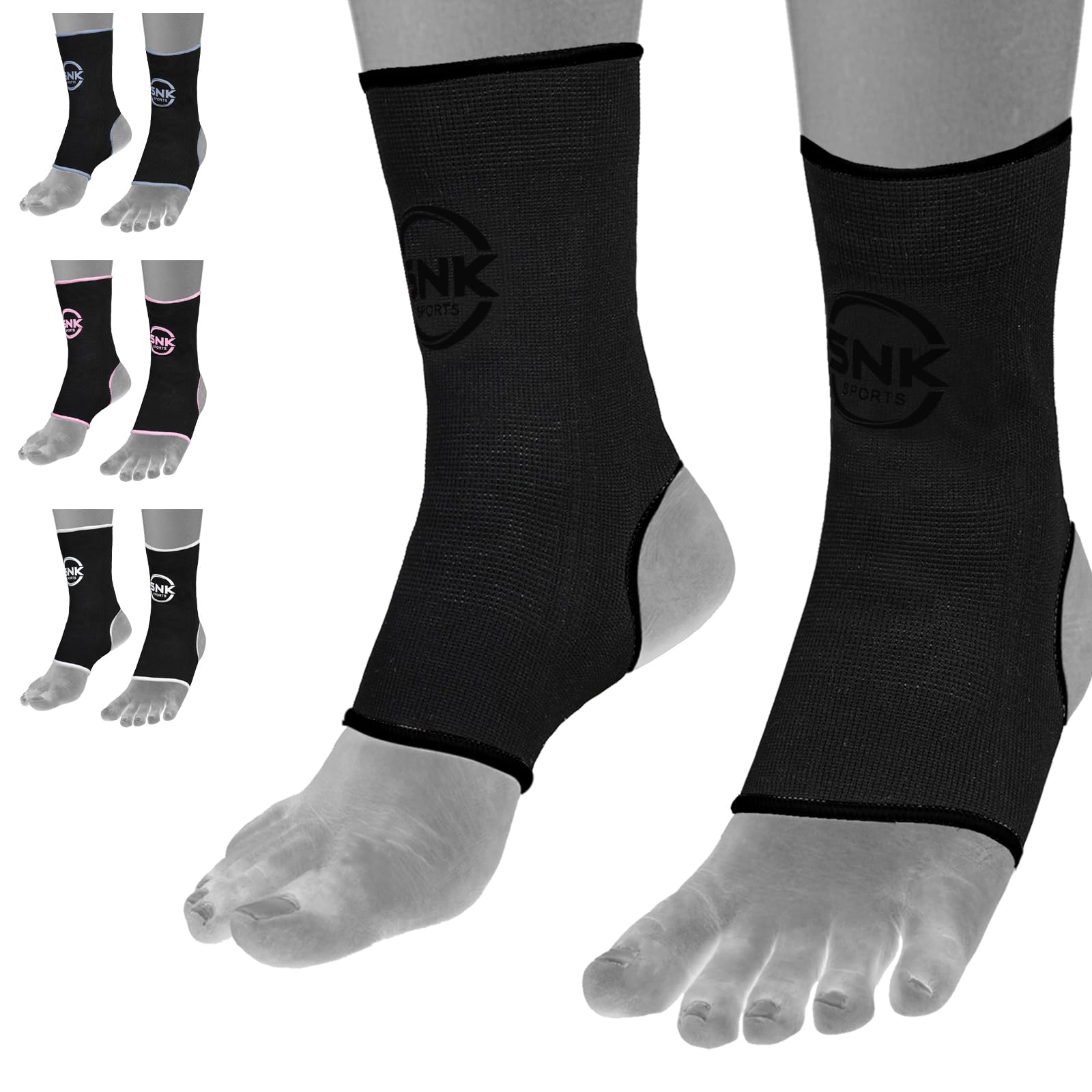 SNK Sports Muay Thai Ankle Wrap for Martial Arts – Durable and Reliable Boxing Gear – Ankle Wrap for Kick Boxing, MMA & Combat Sports (Black, S/M)