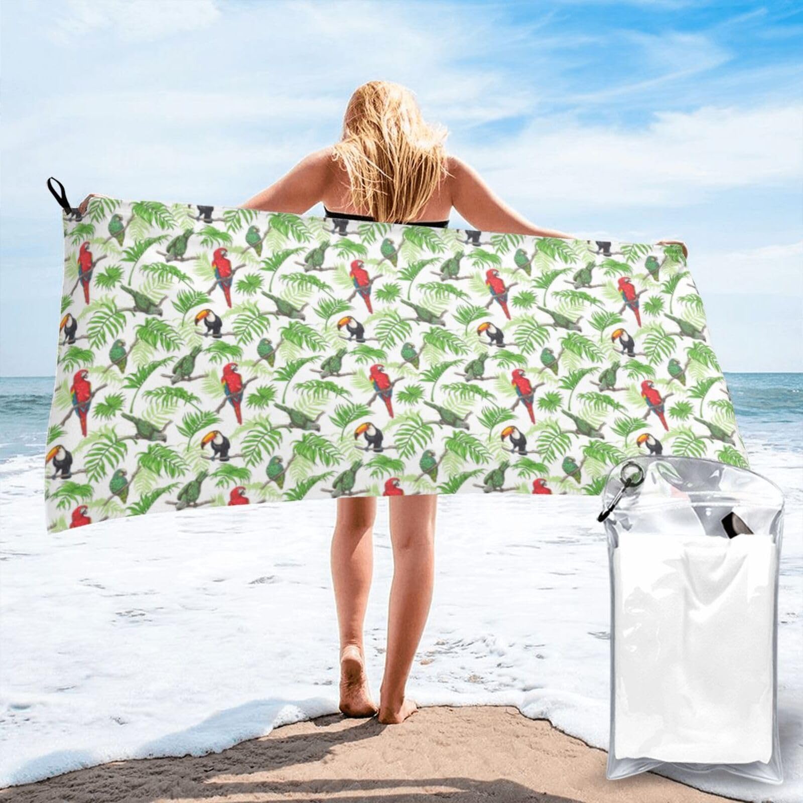 JBJGKHLP Parrot Birds And Tropical Tree Print Quick Dry Portable Towel For Beach Camping Hiking Yoga Fitness Outdoor Adventures