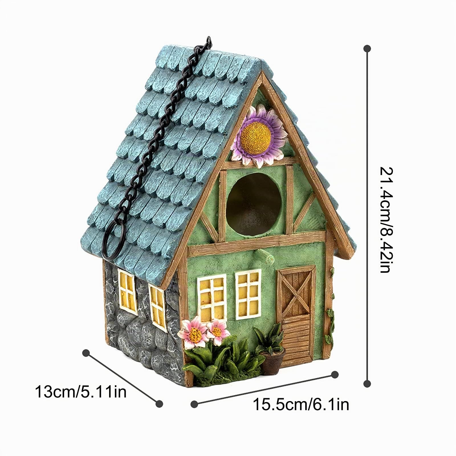 Casa de pájaros de resina sintética, para colgar al aire libre, con anillo de metal, adecuada para jardín, terraza y patio.