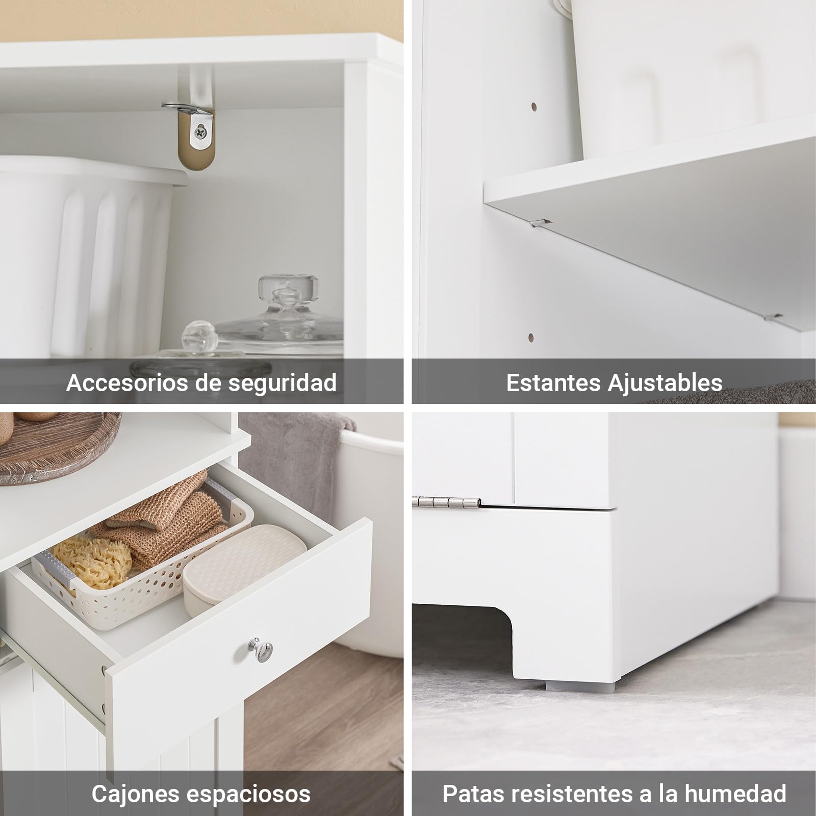 SoBuy Mueble Baño Columna Baño Estrecho con Cesto Ropa 40x38x180cm | Armario Alto para Pequeños con Cajón Compartimento Abierto y Estante Ajustable Mueble Auxiliar BZR216-W
